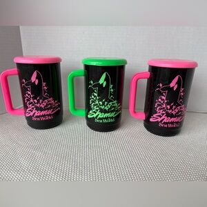Vintage Lot of 3 Sea World of Texas 90s Souvenir Plastic Mug Pink Green Shamu